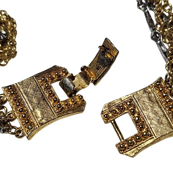 Vintage Gold Silver Tone Multi Strand Chain Necklace Chunky Fashion Jewelry - Picture 5 of 7